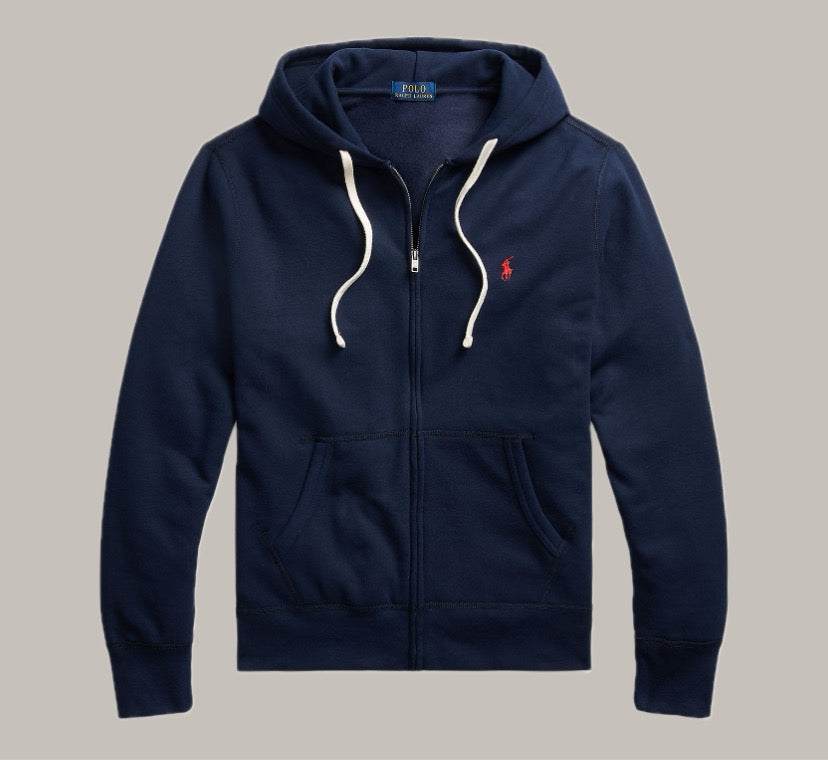 Navy blue polo zip up deals